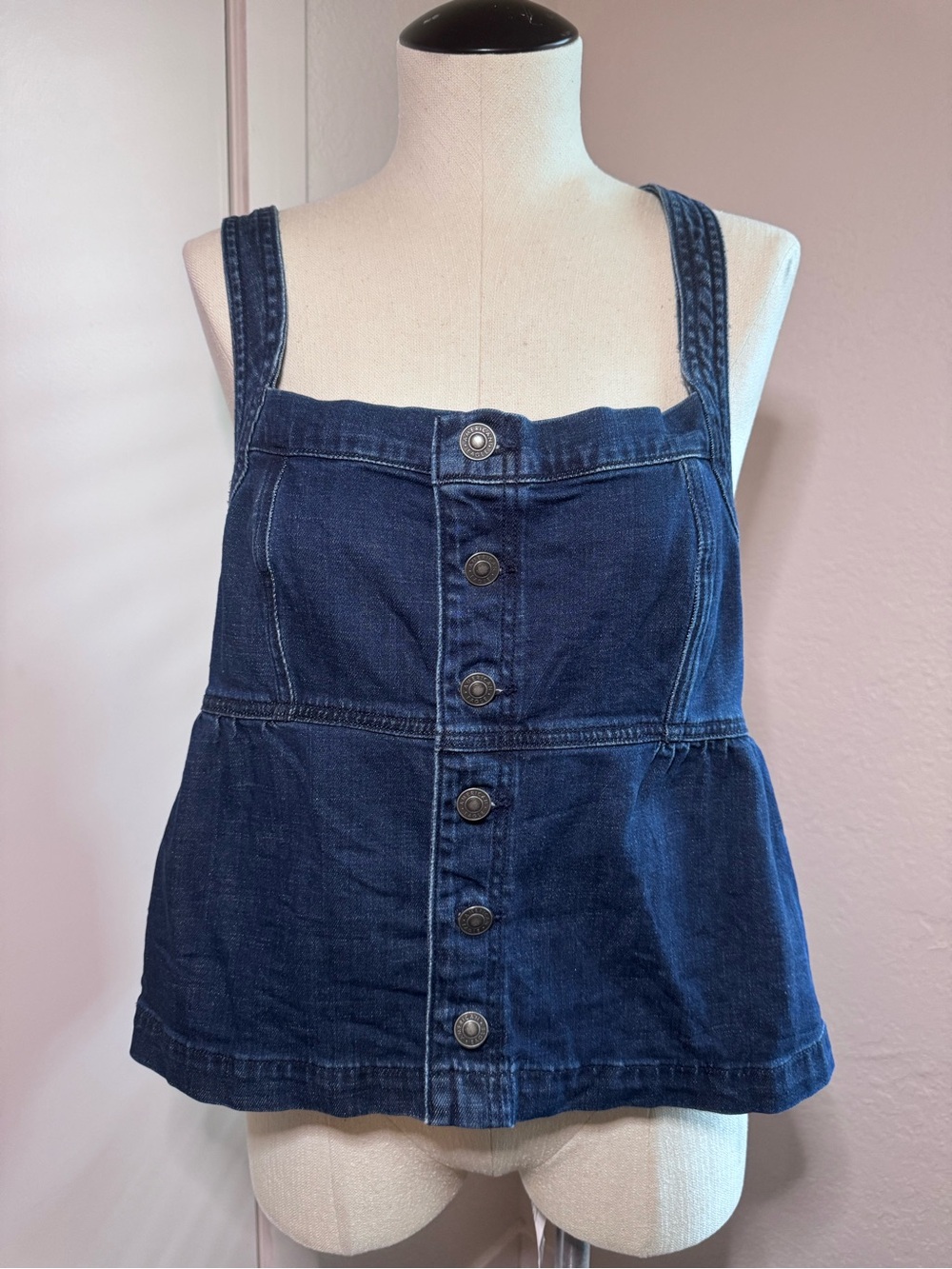American Eagle Outfitters Dark Indigo Denim Button-Front Overall Top